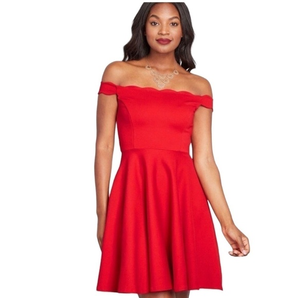 ModCloth - Forever Fave Scalloped Off-Shoulder Dress Fit & Flare Ponte Knit Sz S - Picture 1 of 10